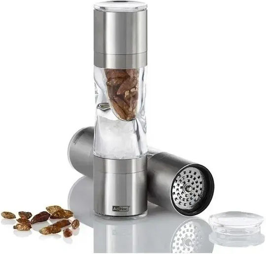 Ad Hoc Duospice Mini Handbuch Salz- und Pfeffermühlen-Set 2 in 1 Inox in Grau Farbe 15cm