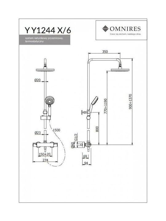 Omnires Höhenverstellbare Duschsäule mit Wannenbatterie Silber Omnires Höhenverstellbare Duschsäule mit Wannenbatterie Silber
