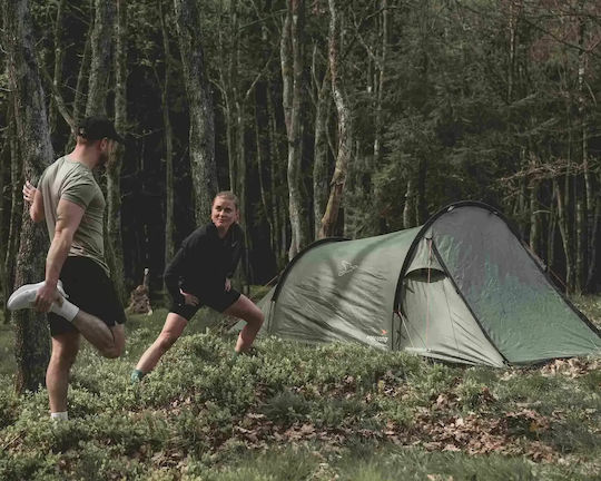 Easy Camp Summer Camping Tunnel Tent Khaki with Double Cloth for 2 People 310x140x110cm