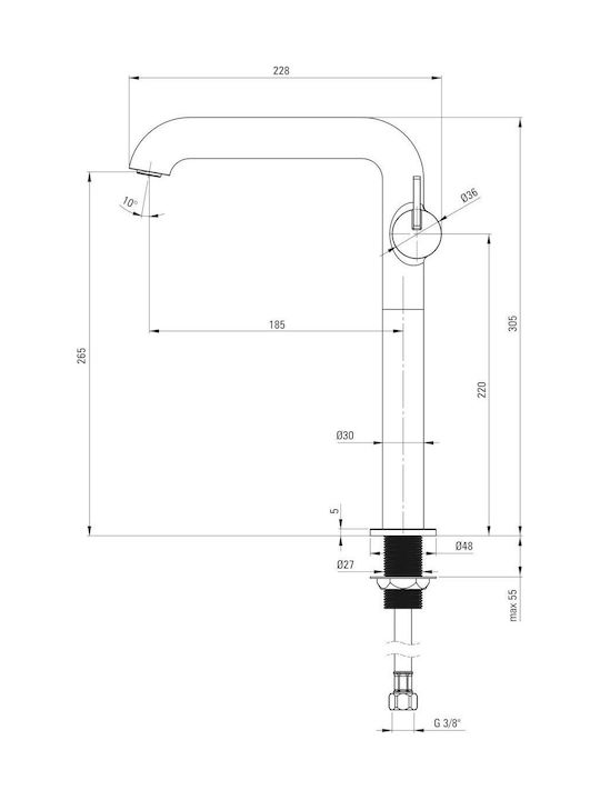 Deante Mixing Salon Shampoo Bowl Sink Faucet Tall Silver