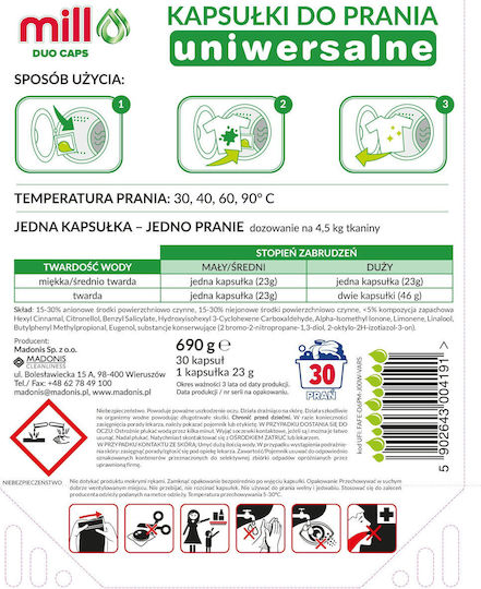 Mill Detergent pentru Culori & Alb Haine (30 Capsule)