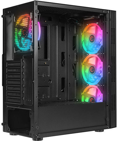 Rampage PLAID V1 Gaming Midi Tower Computer Case with Side Window and RGB Lighting Black