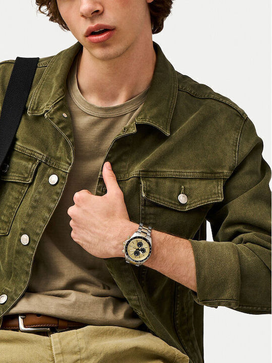 Fossil Autocross Мъжки Часовник 42mm Хронограф На Батерия Със Златист Неръждаем Стоманен Гривна