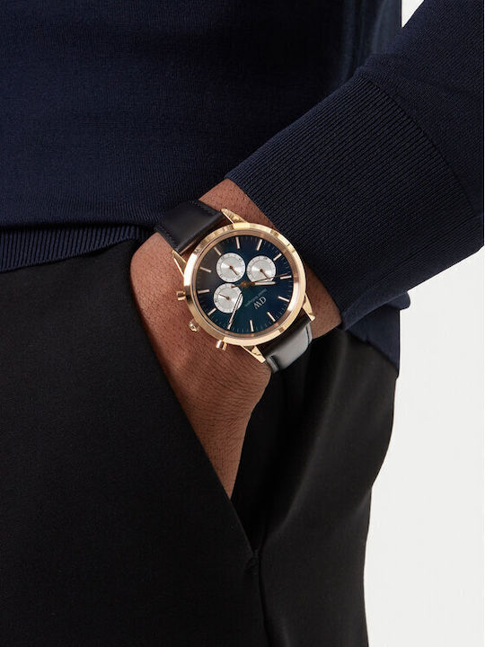 Daniel Wellington Iconic Ανδρικό Ρολόι Χρονογράφος Μπαταρίας με Μαύρο Δερμάτινο Λουράκι
