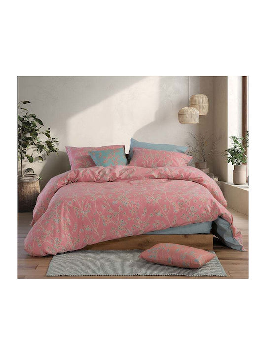 Nef-Nef Homeware Floriva King Size Bed Sheets Set with Rubber Hugger 270x270+35cm Yellow (4 Pieces)