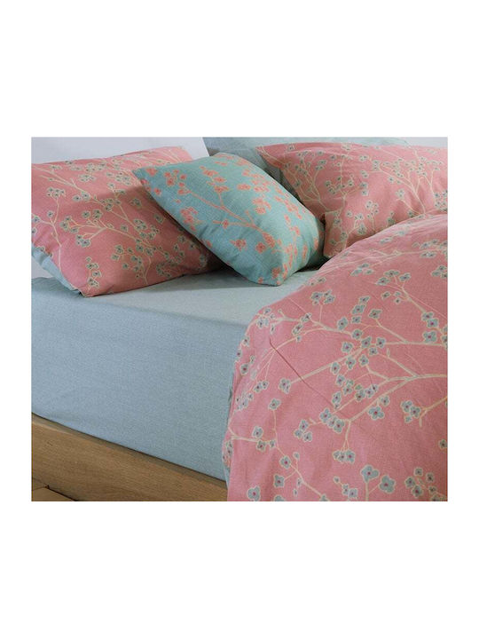 Nef-Nef Homeware Floriva Bettlaken King Size mit Gummibettlaken 270x270+35cm Koralle (4 Stück)
