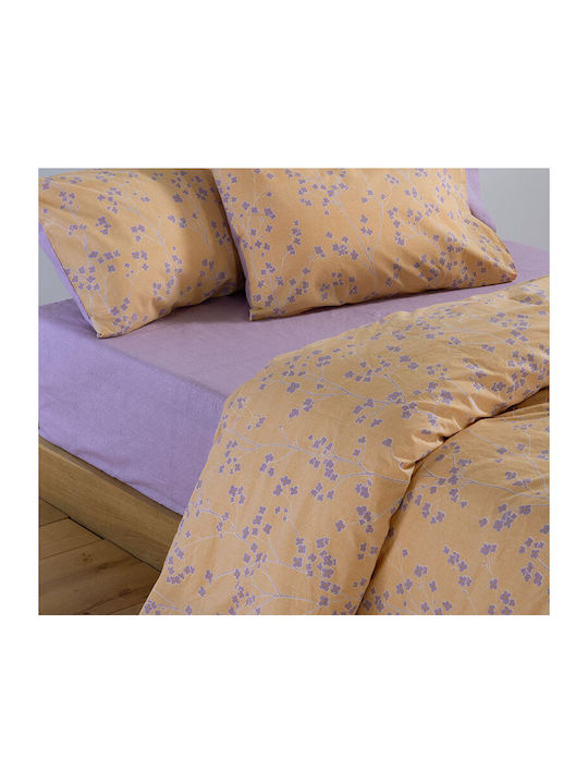 Nef-Nef Homeware Floriva King Size Bed Sheets Set With Rubber Hugger 240x270+35cm Yellow (4 Pieces)