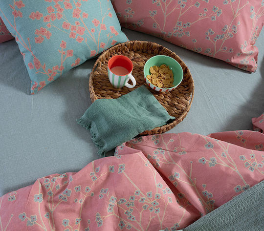 Nef-Nef Homeware Floriva Комплект Чаршафи King Size с Ластик 200x270см Коралов (4 броя)