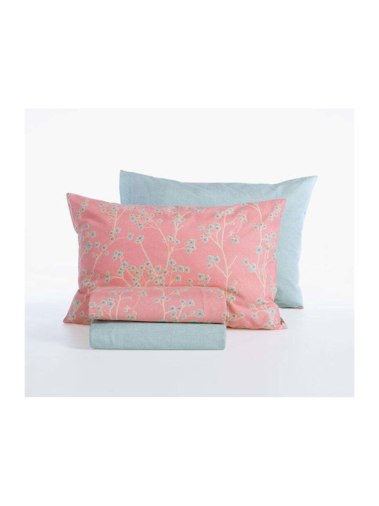 Nef-Nef Homeware Floriva Bettlaken mit 2 Kopfkissenbezügen Super-Doppel mit Gummibettlaken 170x270+35cm Gelb 3 Stück