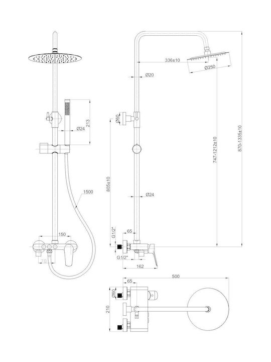 Invena Adjustable Shower Column with Bathtub Mixer Gray Invena Adjustable Shower Column with Bathtub Mixer Gray