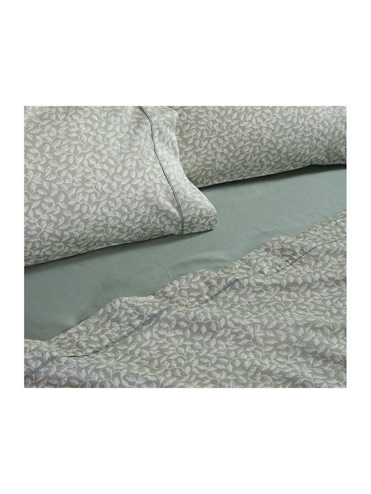 Nef-Nef Homeware Σετ Παπλωματοθήκη Βαμβακοσατέν 240x230cm Υπέρδιπλη με 2 Μαξιλαροθήκες Calming Πράσινη