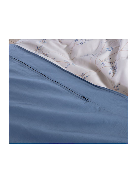Nef-Nef Homeware Cotton Satin Duvet Cover Set 240x230cm Double with 2 Pillowcases Desirous Off White-blue