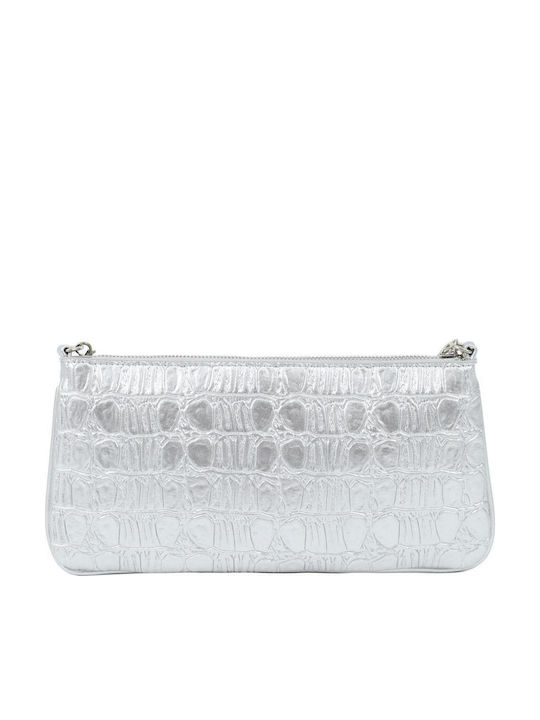 Damen-Clutch mit Krokodilmuster in Silber