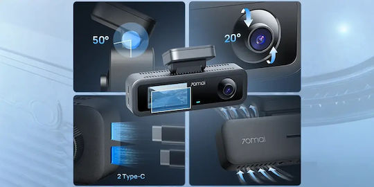 70Mai T400 Set Cameră DVR Auto 1440P cu Ecran 1.9" Wi-Fi GPS și Cameră Marșarier