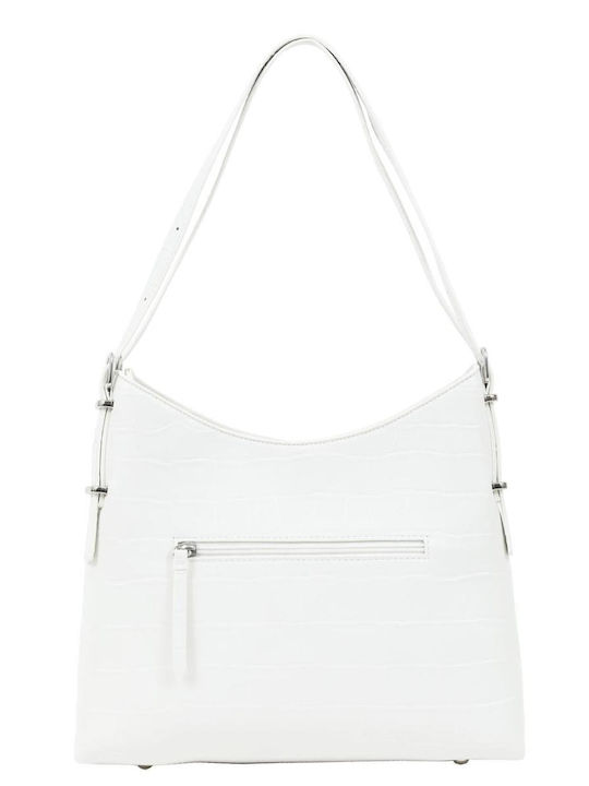 Damen Schultertasche Krokodilmuster Weiß