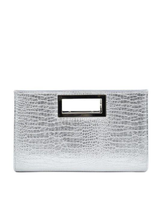 Damenhandtasche Krokodilmuster Silber