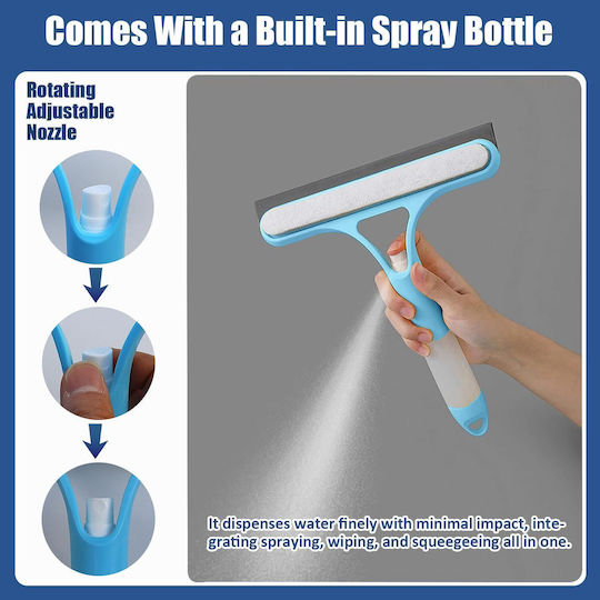 Multifunctional Squeegee Textile Edge Windows Other Surfaces Cleaning Solution Container 28x23 Cm Blue