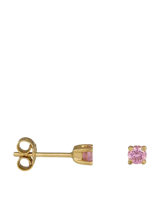 Stud Earrings Made of 14K Gold with Pink Stones
