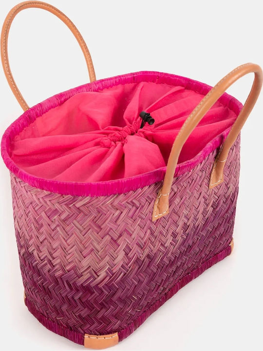Rock Club Wicker Beach Bag Fuchsia