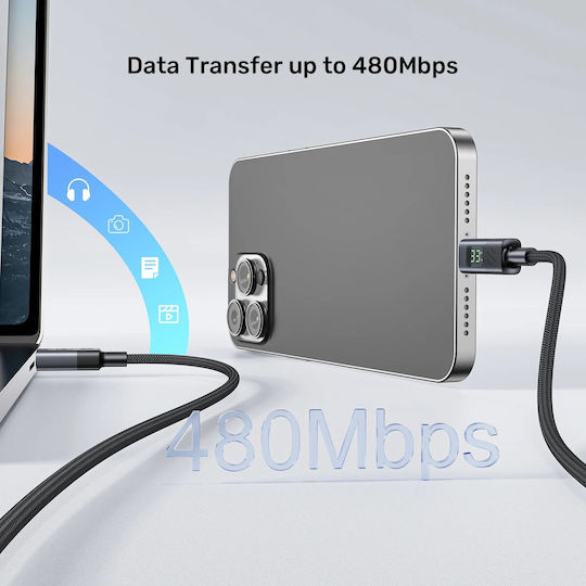 Unitek Braided / LED USB 2.0 Cable USB-C male - USB-C 60W PD 2m