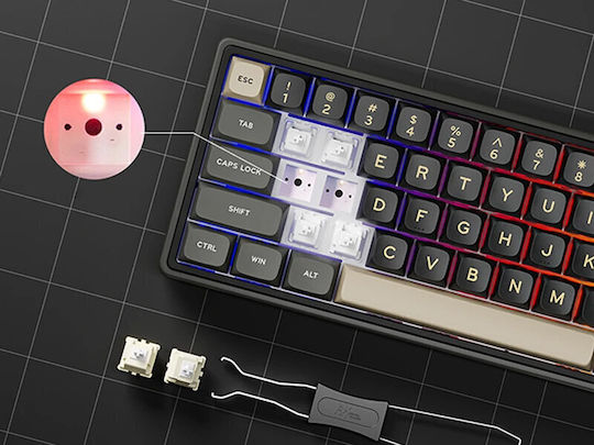 Royal Kludge R65 Tastatură Mecanică De Gaming Fără Fir Cu Comutatoare Chartreuse Și Iluminare RGB Limba Tastaturii Engleză SUA Negru/Maro