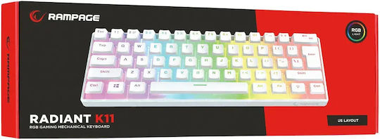 Rampage Radiant K11 RGB Wireless Gaming Mechanical Keyboard 60% with Outemu Red switches and Illuminated keys (English US) White