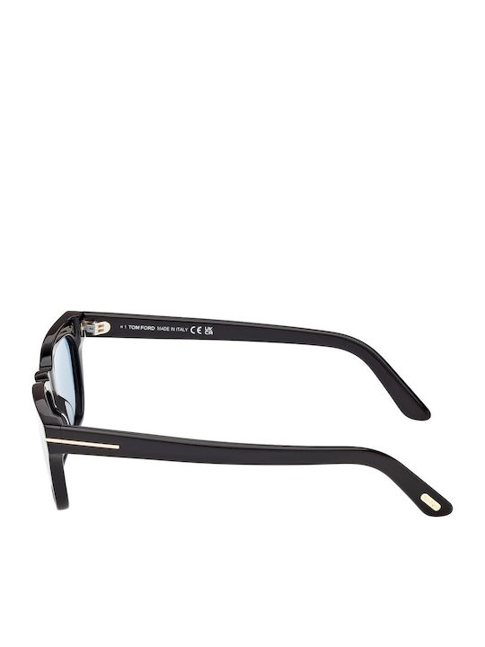 Tom Ford Unisex Sunglasses With Black Horn-Rimmed Frame And Blue Gradient Lens FT1362 01V