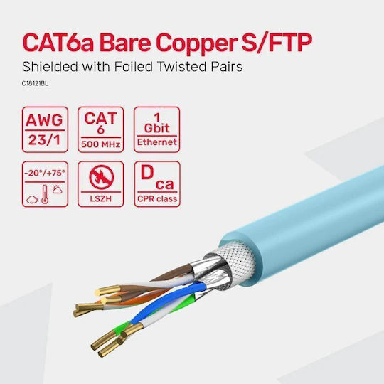 Unitek Network Cable Cat6a S Ftp Cpr Lszh 23awg 305m C18121bl Blue