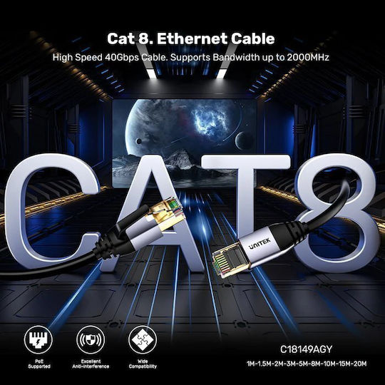 Unitek Network Patch Cable Cat8 Black 15.0m C18149a-15m