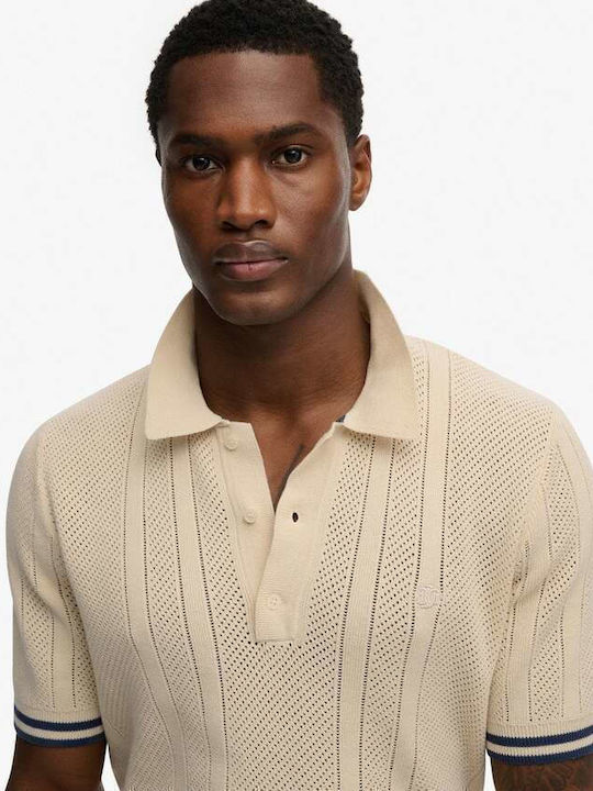 Herrenblusen Textur Polo Pullover Kurzarm Oatmeal Beige