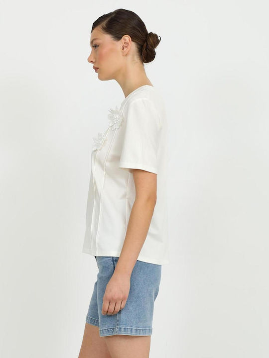 Tricou Damă Floral Alb