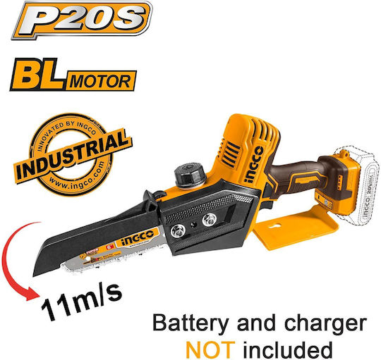 Ingco Κλαδευτικό Αλυσοπρίονο Μπαταρίας Solo Brushless 20V 1.1kg με Λάμα 15cm