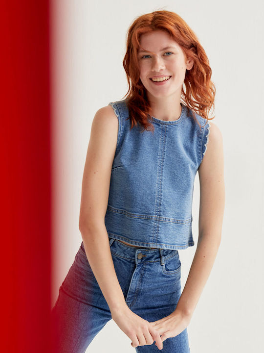 Women's Cotton Sleeveless Blue Blouse