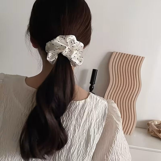 By Queen Scrunchie Satin Polka Dot Black Base Ecru Random Selection