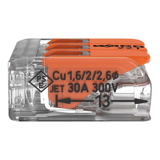 Conector Ramificat 3 Fire Max 6 Mm² 30 Bucăți Wago 221-613
