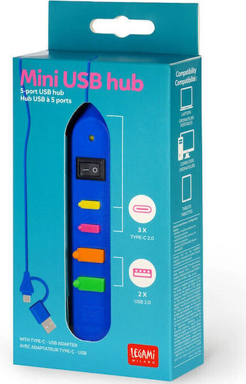 Legami Milano USB Hub 4 Ports USB 2.0 with USB-A Connection Blue