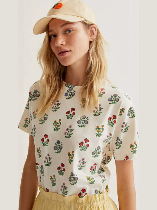 Women's T-shirt Floral Ecru
