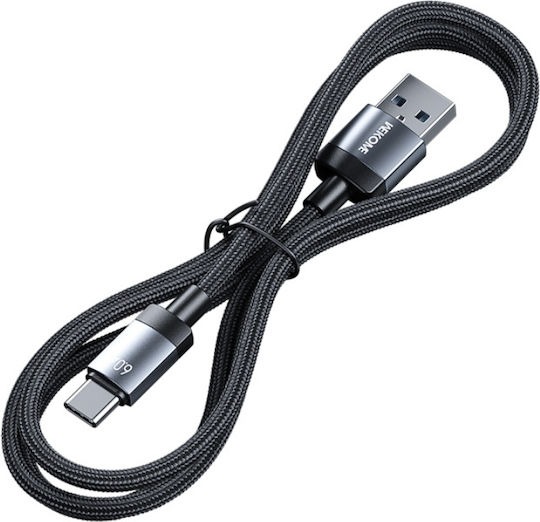 WK Cablu USB 2.0 Împletit USB-C Mascul - USB-A Negru 1m 250972