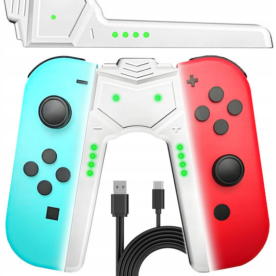 Ladeständer Für Nintendo Switch Konsole Kompatible V1 V2 Oled Modelle Mit LED-Anzeige Usb-c Anschluss 100 Cm Kabel 105 X 75 Mm Weiß