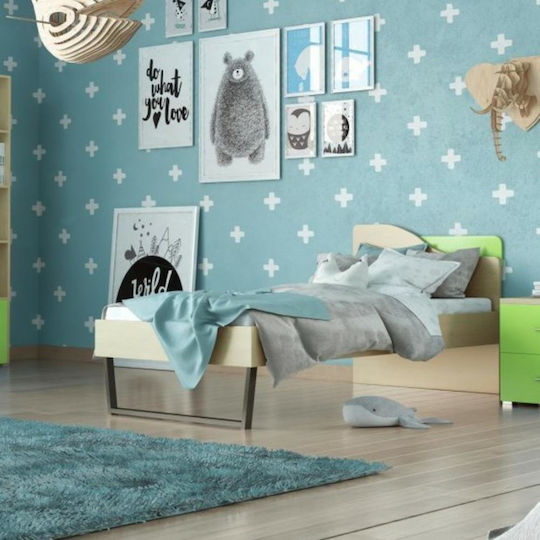 Bow Kids Bed Classic Semi Double Oak-Green for Mattress 110x190cm