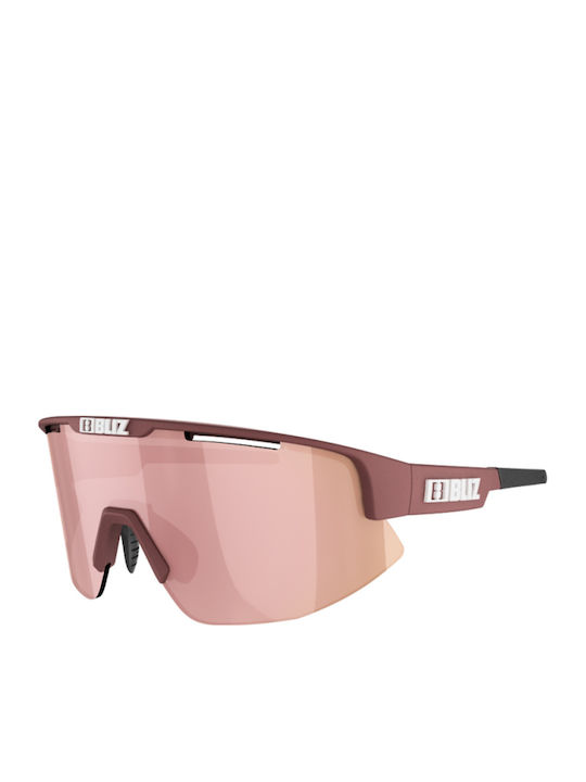 Bliz Matrix Small Bărbătești Ochelari de soare cu Burgundy Cadru și Roz Oglindă Lentilă 52007-49
