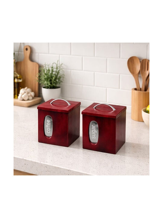 Galifas Set 2 Pieces Sugar Coffee Storage Boxes with Wooden Lid Brown 2 Pieces