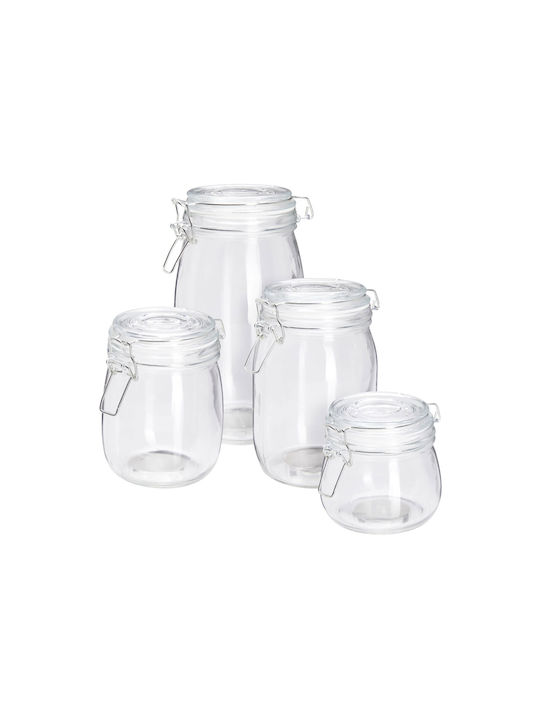 Excellent Houseware Set of 4pcs Jars General Use with Lid Glass Transparent 500ml