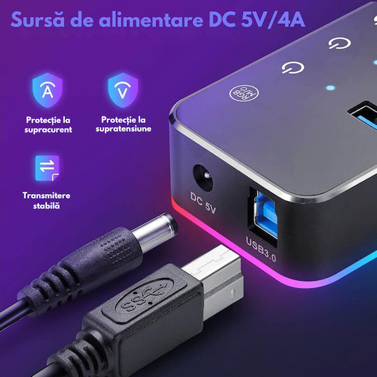 Hub USB 3.0 cu 14 Porturi cu Conectare USB-A / USB-C Roșu