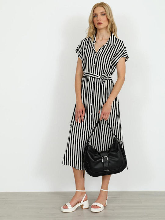 Summer Midi Shirt Dress Black