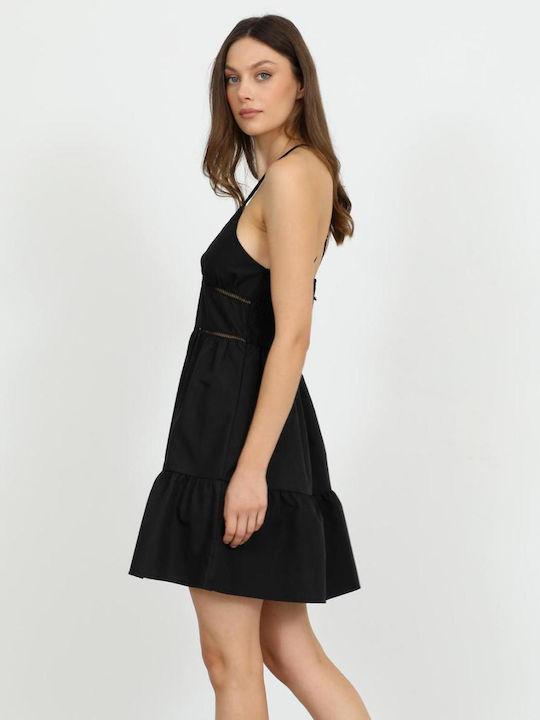 Summer Mini Dress with Ruffles Black
