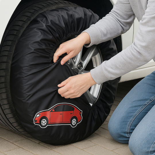 Set 4 Huse de Protecție pentru Depozitarea Anvelopelor Zola 13-17 Inch Reglabile Impermeabile Rezistente la Praf Negre