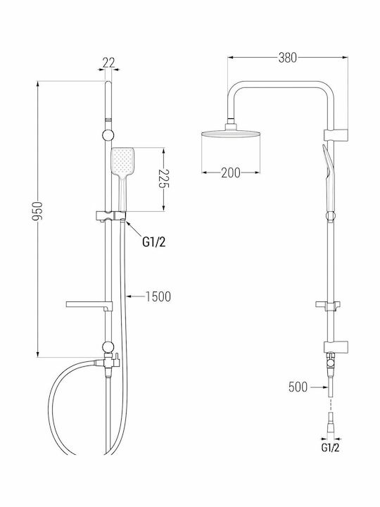 Mexen Duschsäule mit Wannenbatterie Silbern