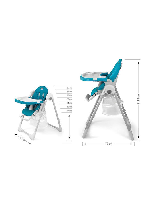 Milly Mally Bueno Foldable Baby Highchair 2 in 1 with Adjustable Height Ocean
