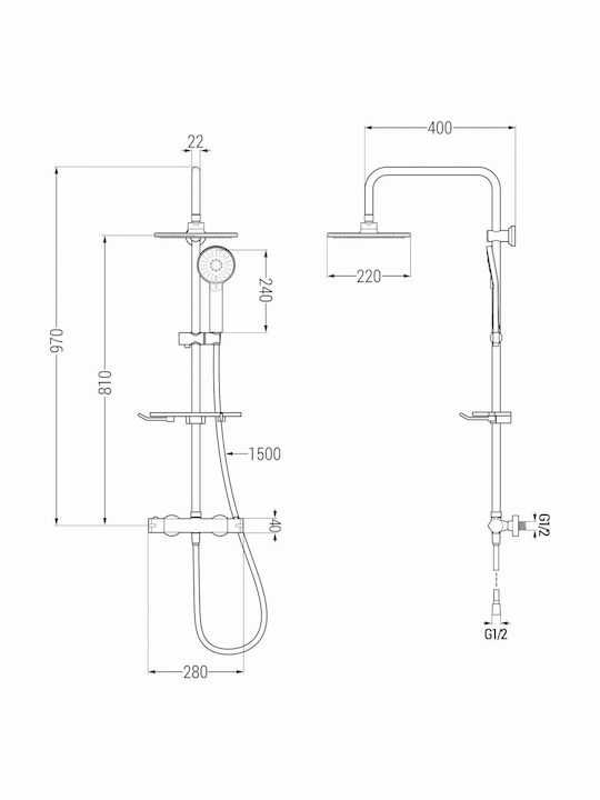 Mexen Duschsäule mit Wannenbatterie Roségold